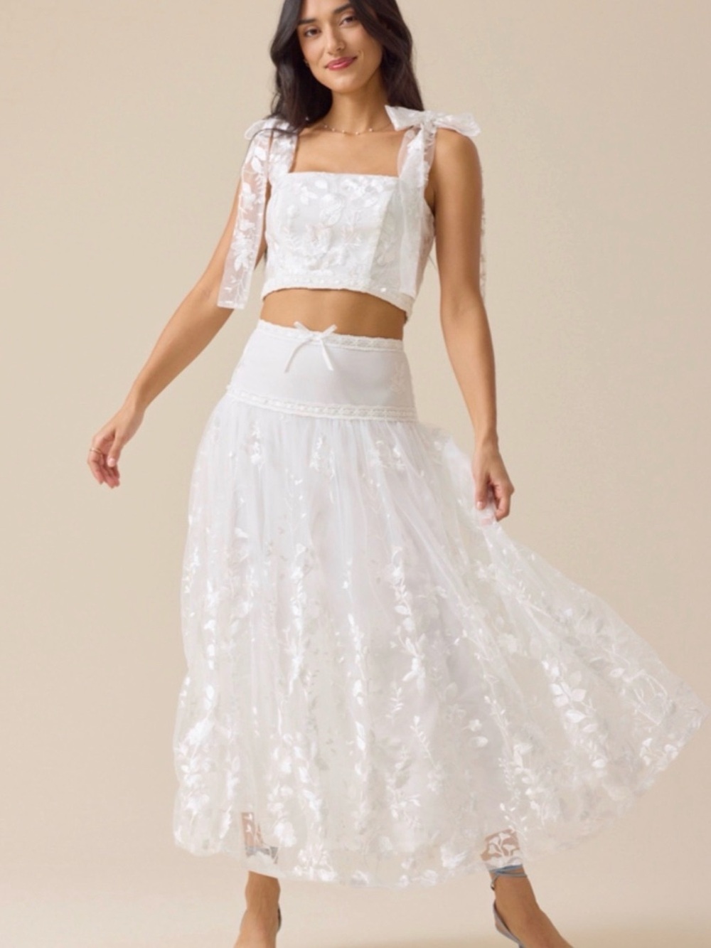 Altar'd State White Floral Embroidered Square-Neck Crop Top
